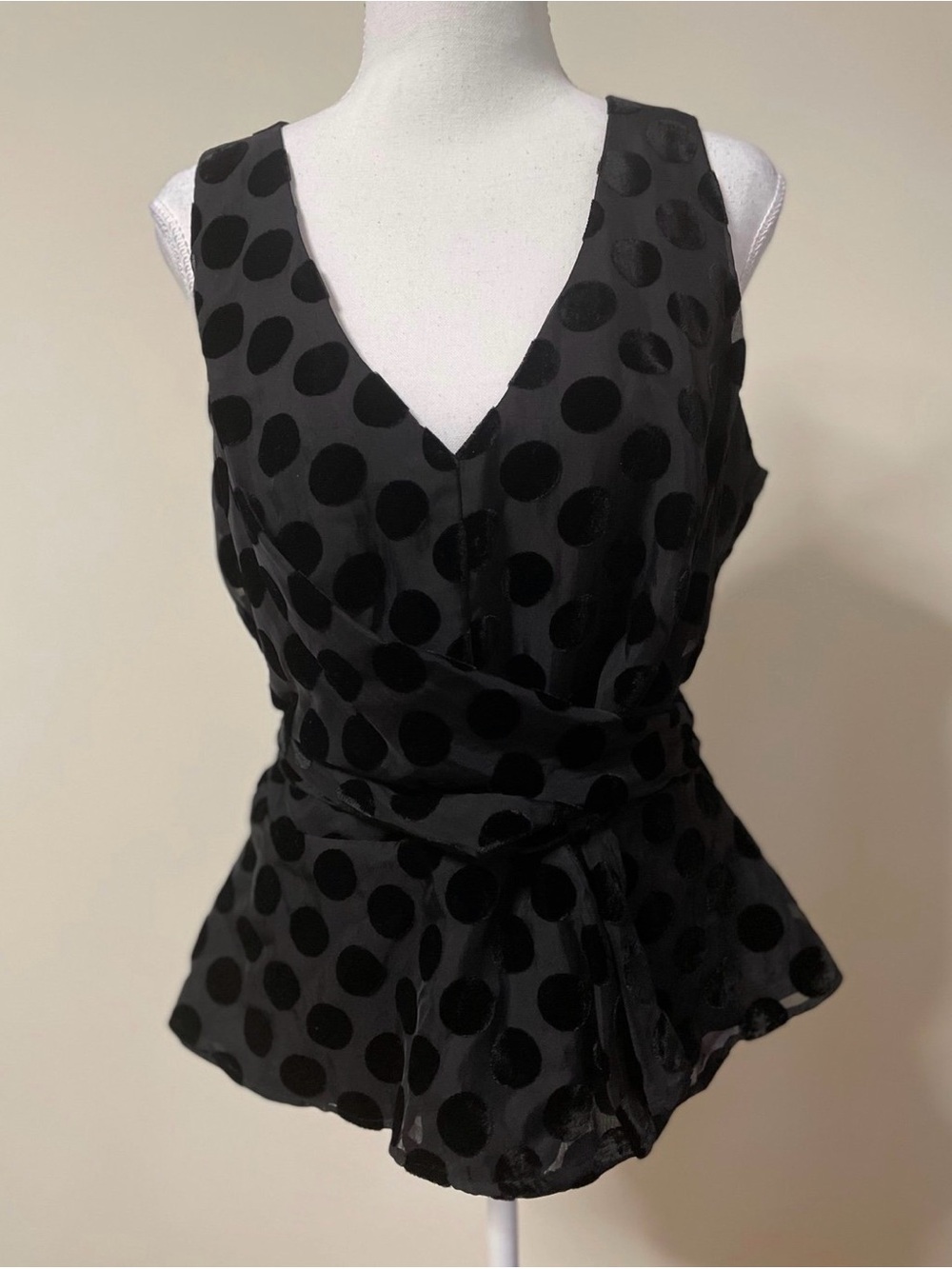 Adelyn Rae Black Burn Out Velvet Polka Dot V-Neck Sz L